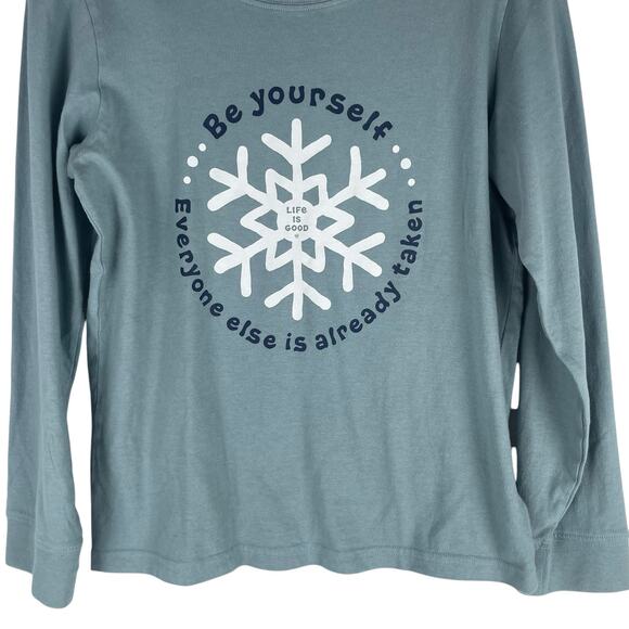 Life is Good Be Yourself Crewneck Graphic Tee Blue Junior Size XL - Picture 5 of 10